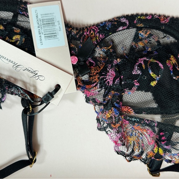 Agent Provocateur Leisha Plunge Underwire Bra Black & Floral 34B, NWT - Picture 4 of 5